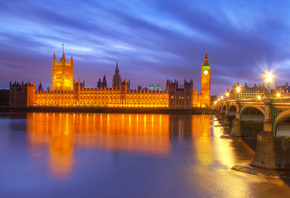 bridge, london, night, england, big ben, city, buildings, lanterns, Great b ...