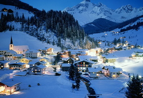 Snow, Mountains, Night