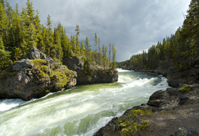 Forest, river, clouds