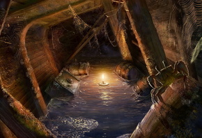 spider, light, Locations for games, bogdan maistrenko, masterbo, pirates, ship, candle