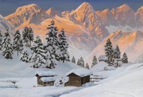 snowy, mountain, house