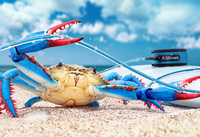 , blue crab, , render, digital art