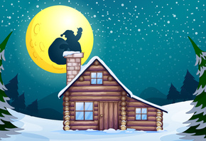 santa claus, Chimney, christmas, tree, new year, moon, snow, house, vector, ...