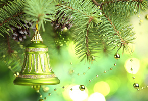 merry christmas, new year, christmas tree, decoration, bell,   ...