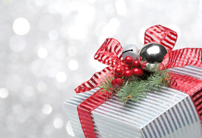new year, Merry Christmas, gifts, cherry, ribbon, bokeh, Christmas spirit,  ,   , , , , ,  