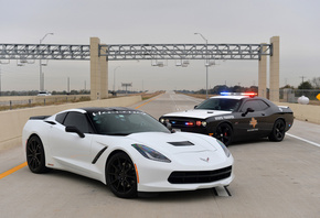 Chevrolet, Corvette, Stingrey, hennesey, Dodge, Challenger SRT, police car