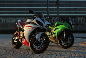 yamaha, yzf-r1, white, kawasaki, ninja, zx-6r, green