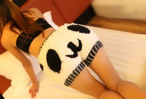 Beauty, photo, bed, boo, shorts, panda