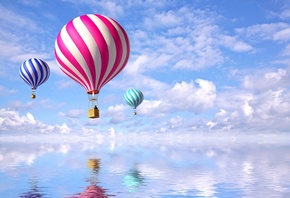Air-Balloons, water reflexion, , , , , , , 3D 