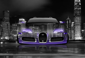 Tony Kokhan, Bugatti, Veyron, Front, Crystal, City, Car, Violet, Neon, el Tony Cars, 4K, Wallpapers, Night,  , , , ,  , , , , , 4, , , , , 2014