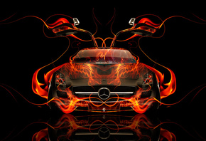 Tony Kokhan, Mercedes-Benz, SLS, AMG, Fire, Car, Open, Doors, Black, Orange, Colors, Abstract, el Tony Cars, Photoshop, HD Wallpapers, Art,  , , , , , , , , , , , , , 