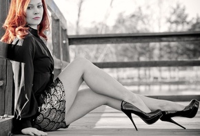 redhead, sitting, legs, skirt, beauty, look