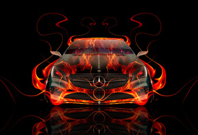 Tony Kokhan, Mercedes-Benz, Front, Fire, Abstract, Car, Flame, Orange, Blac ...