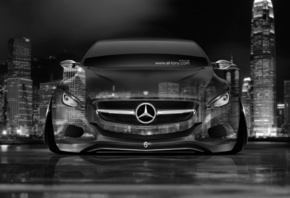 Tony Kokhan, Mercedes-Benz, F800, Front, Crystal, City, Car, Silver, Gray,  ...