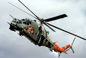 helicopter, mI-24, warlfly, gun, clouds, sky