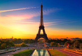 paris, france, sunset, tower, eifel, sky