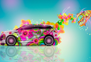 Tony Kokhan, Land Rover, Evoque, Side, Fantasy, Flowers, Multicolors, Aerography, Blue, Pink, Yellow, Neon, el Tony Cars, Design, Art, Style, HD Wallpapers, Crossover,  , , , ,  , , ,  , , 