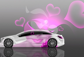 Tony Kokhan, Mercedes-Benz, F700, Side, Glamour, Girl, Aerography, Pink, Neon, Effects, Lips, 4K, Wallpapers, el Tony Cars, Heart, Design, Art, Style,  , , -, , 700,  , , , , , 
