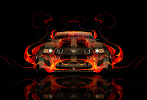 Tony Kokhan, Ford, Mustang, GT, Front, Fire, Car, Tuning, Orange, Flame, Muscle, Black, Abstract, el Tony Cars, Photoshop, HD Wallpapers, Design, Art, Style, American, USA,  , , , , , ,  , , , ,