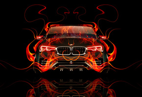 Tony Kokhan, BMW, X4, Fire, Car, Front, Orange, Flame, Black, Abstract, el  ...