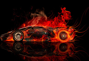 Tony Kokhan, Ferrari, F80, Side, Fire, Car, Concept, Abstract, Orange, Colo ...