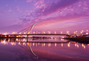 bridge, over, sea, water, city