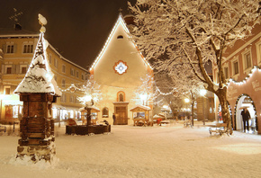 christmas, light, city, winter, village, snow