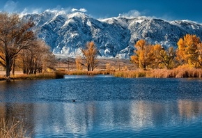 lake, mountain, reflextion, water, sky, blue