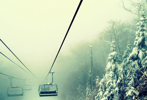 winter, trees, snow, path, mountain, moon, cabin