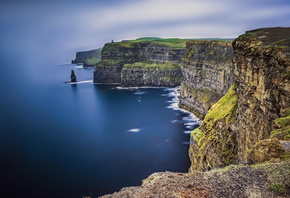 rock, coast, green, ocean, water, sky