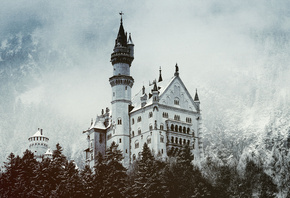 castle, germany, snow, tree