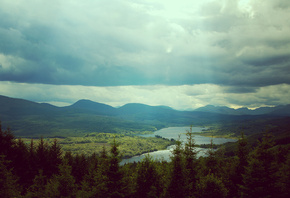scotland, mountain, river, green