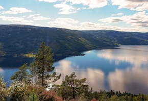 lake, mountain, sky, purple, water, clouds