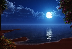 moon, ocean, clouds, water, sea, reflextion