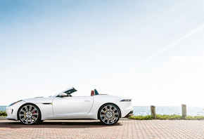 Jaguar, F-Type, white, profile, 