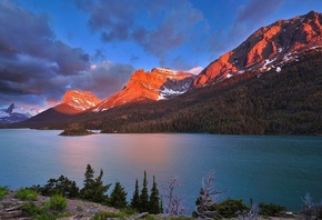 lake, water, mountain, tree, sky