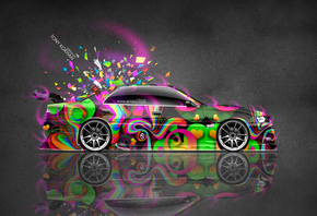 Tony Kokhan, Toyota, Chaser, JZX100, JDM, Tuning, Side, Super, Abstract, Aerography, Japan, Style, Vinyl, Pink, Neon, Effects, Silver, Gray, Multicolors, 4K, Wallpapers, Design, Art, Photoshop, Domo Kun, Toy, Car, el Tony Cars,  , , 