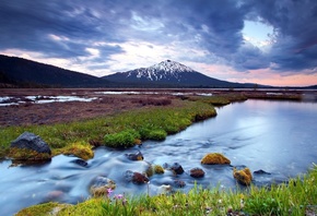 mountain, lake, rock, tree, water