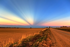 path, arable, field, sunlight, clouds, sky