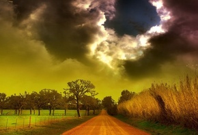 storm, clouds, road, sky