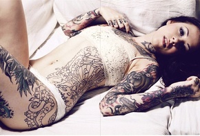 tattoo, girl, model, body, lingerie