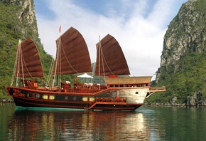 ha long bay, vietnam, water, mountain, asia, boats