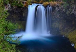 waterfall, forest, tree, river, water