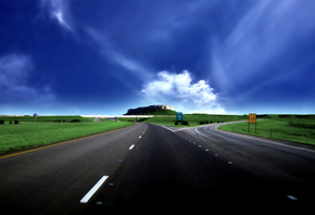 higway, road, mountain, sky, blue