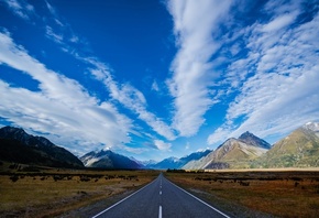 higway, road, mountain, sky