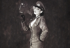 Dita von Teese, , , , , , , , black, white, photo, brunetka, shape, cigar, smoke