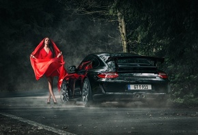 Anne Fritzsche, Model, Beautiful, Red, Porsche, 911, GT3, Dark