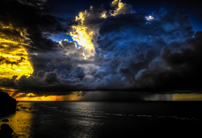 Big storm, golden sunset, gorgeous sky, calm ocean, Pecatu, Bali