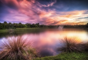 lake, water, sky, purple