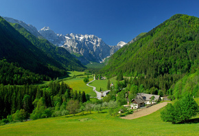 SPRING, Alpine Valley, Mountains, field, landscape, ,  , , , 